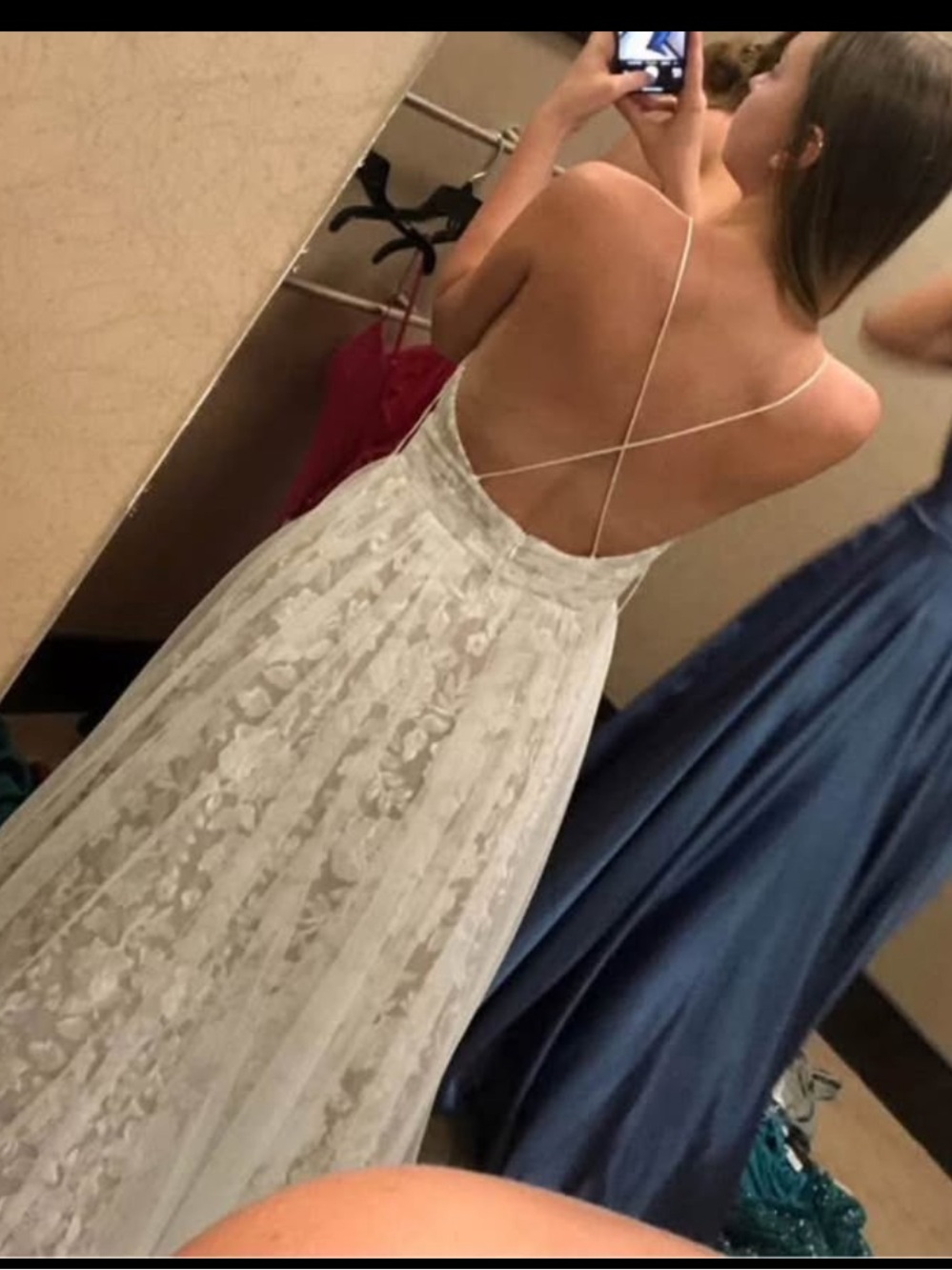 White Lace V-Neck A-Line Prom Dress - Picture 4 of 8